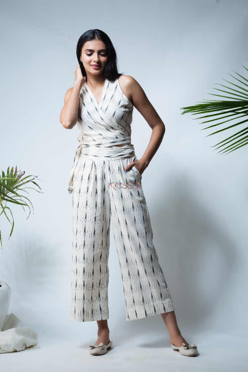 Image for Kusvaa Kcb02 Marmar Ikkat Cotton Top And Pant Set Look