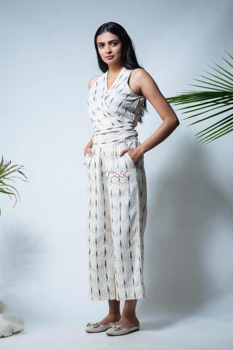 Image for Kusvaa Kcb02 Marmar Ikkat Cotton Top And Pant Set Side