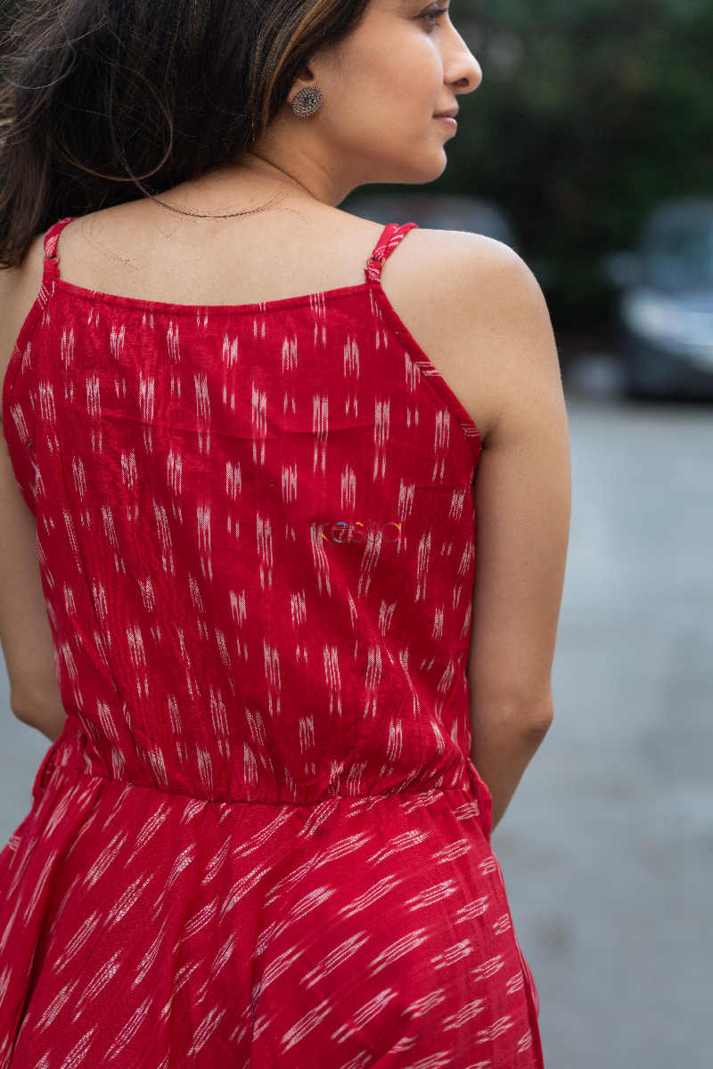 Image for Kusvaa Kcb Mehroon Ikkat Cotton Wrap Dress Back