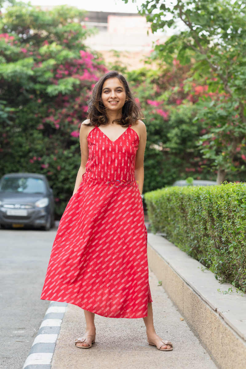 Image for Kusvaa Kcb Mehroon Ikkat Cotton Wrap Dress Featured