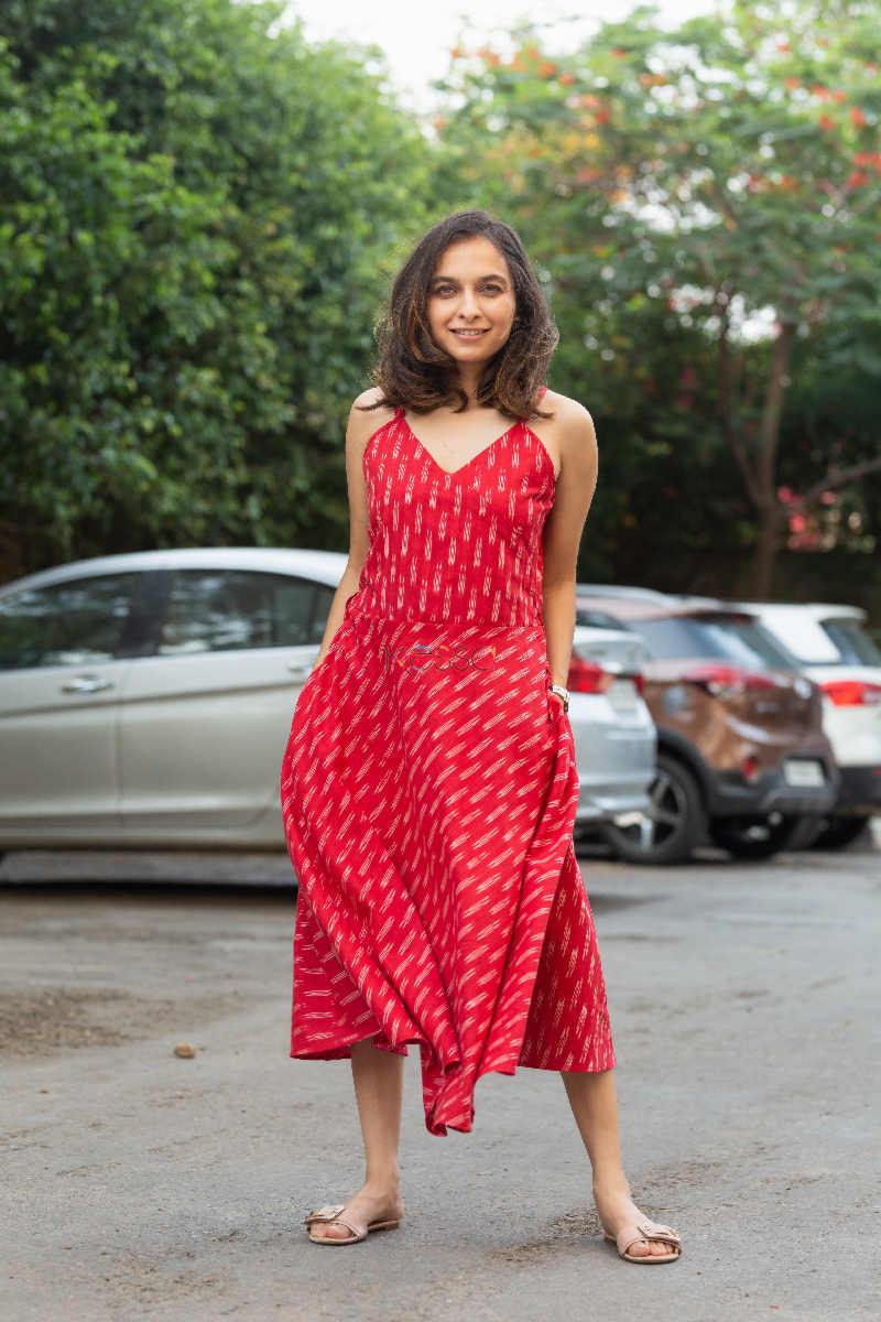 Image for Kusvaa Kcb Mehroon Ikkat Cotton Wrap Dress Front