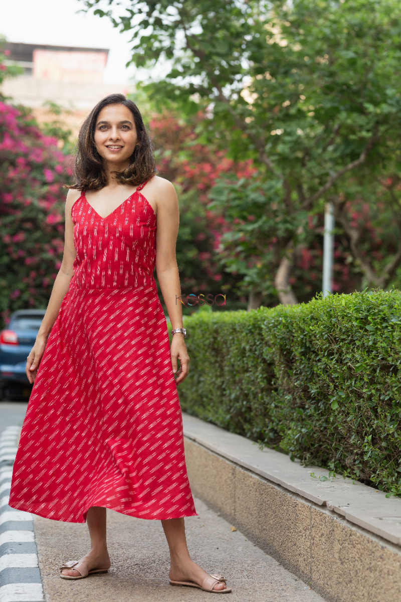Image for Kusvaa Kcb Mehroon Ikkat Cotton Wrap Dress Front