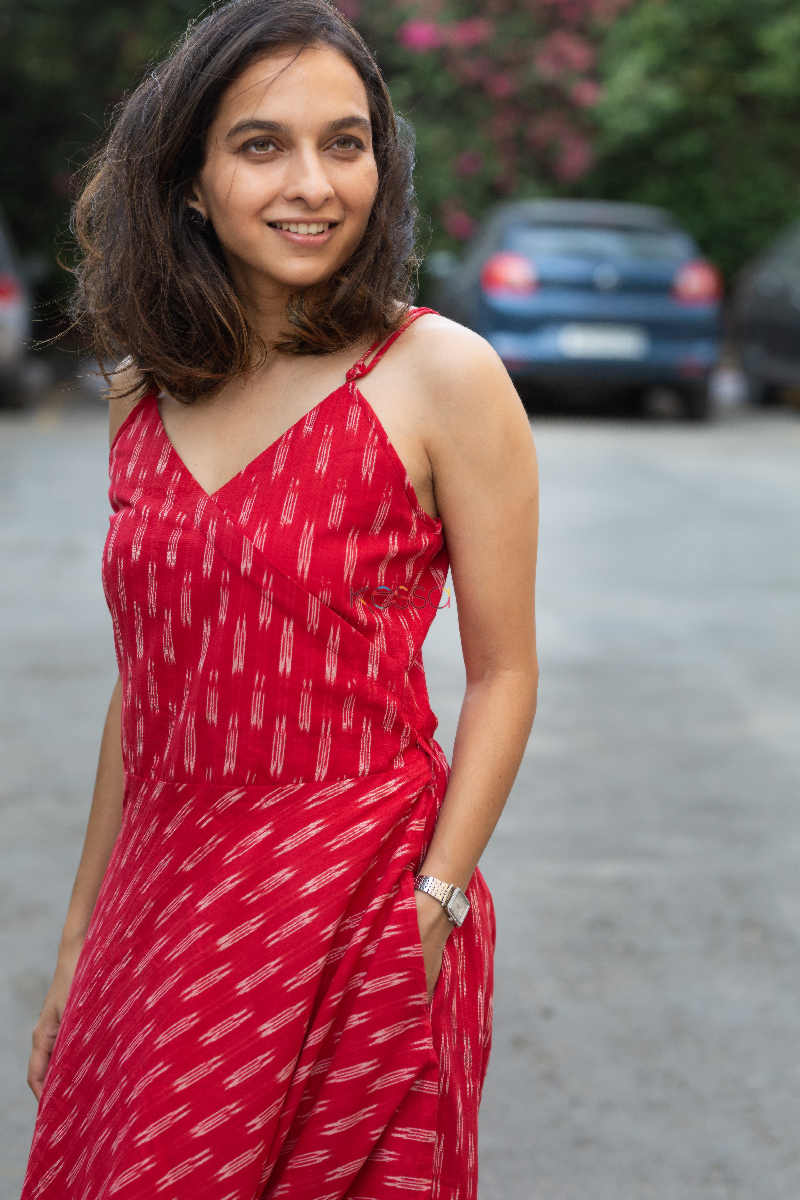 Image for Kusvaa Kcb Mehroon Ikkat Cotton Wrap Dress Top