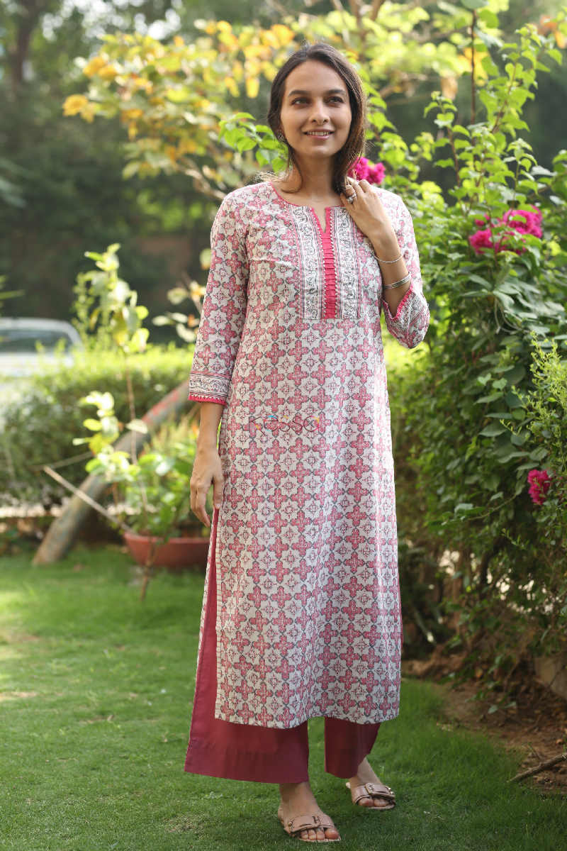 Image for Kusvaa Vcr35 Malati Hand Block Printed Kurta With Kota Doriya Dupatta Featured