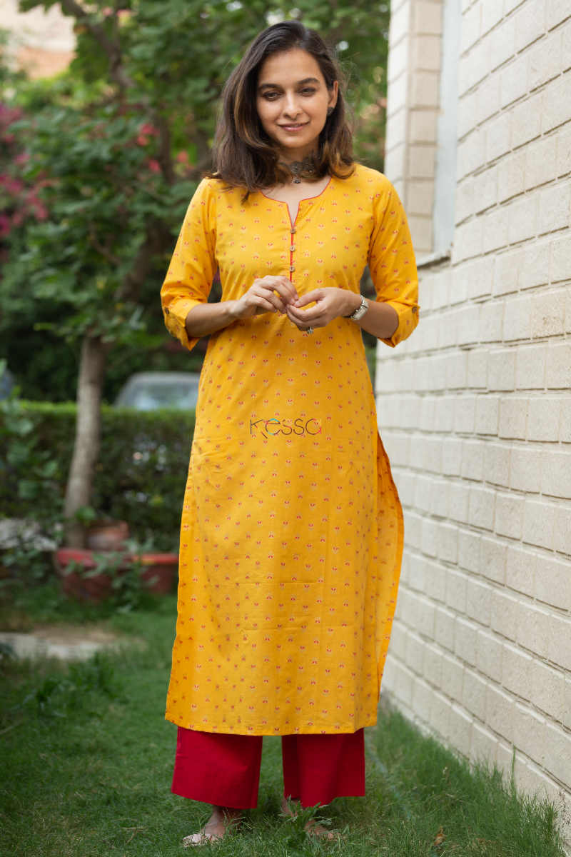 Image for Kusvaa Vcr38 Zareen Straight Kurta With Contrast Piping And Zari Work Featured