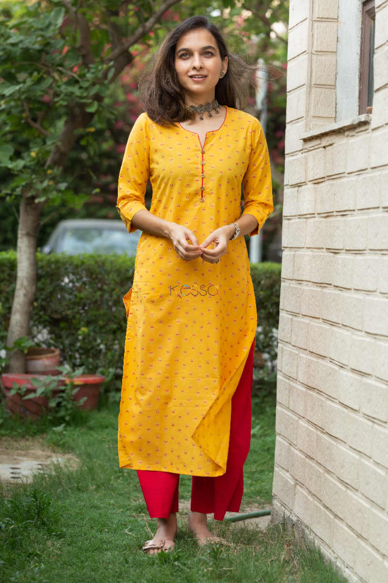 Image for Kusvaa Vcr38 Zareen Straight Kurta With Contrast Piping And Zari Work Front