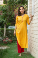 Image for Kusvaa Vcr38 Zareen Straight Kurta With Contrast Piping And Zari Work Look