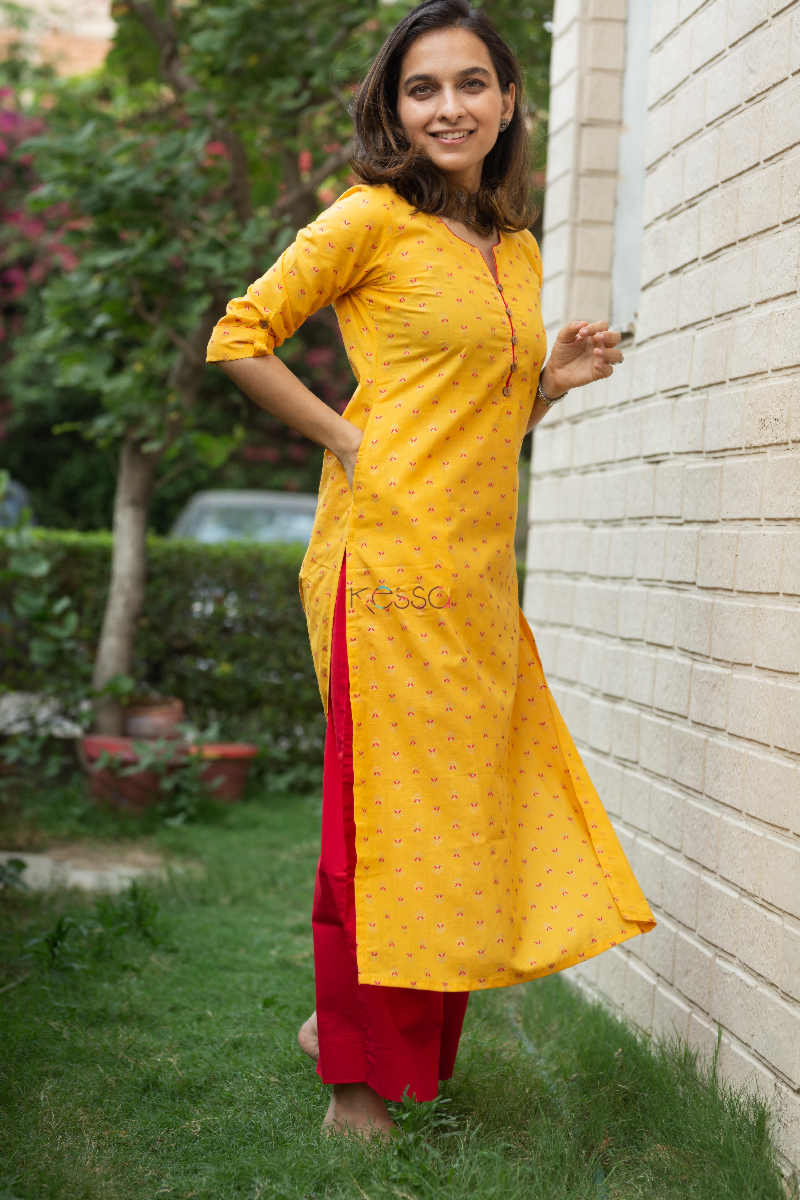 Image for Kusvaa Vcr38 Zareen Straight Kurta With Contrast Piping And Zari Work Side 1
