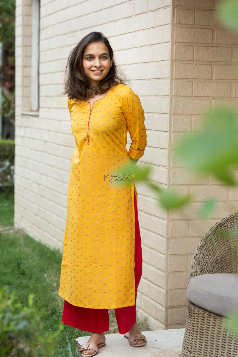 Image for Kusvaa Vcr38 Zareen Straight Kurta With Contrast Piping And Zari Work Side