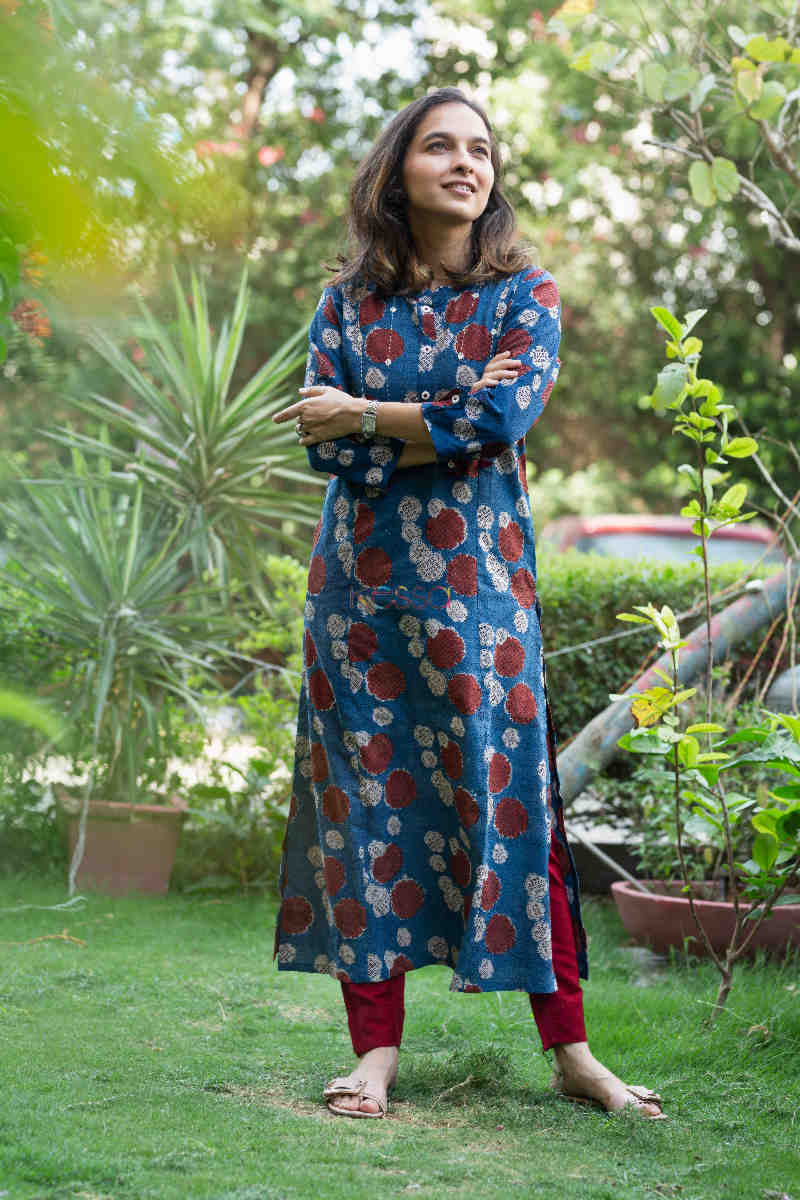 Image for Kusvaa Ws664 Chandrak Kurta With Ajrakh Print Front 2