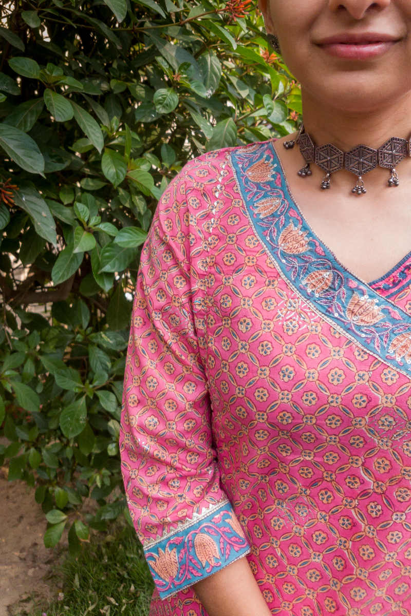 Image for Kusvaa Wsr182 Gulabo Cotton Angrakha With Adda Work Closeup