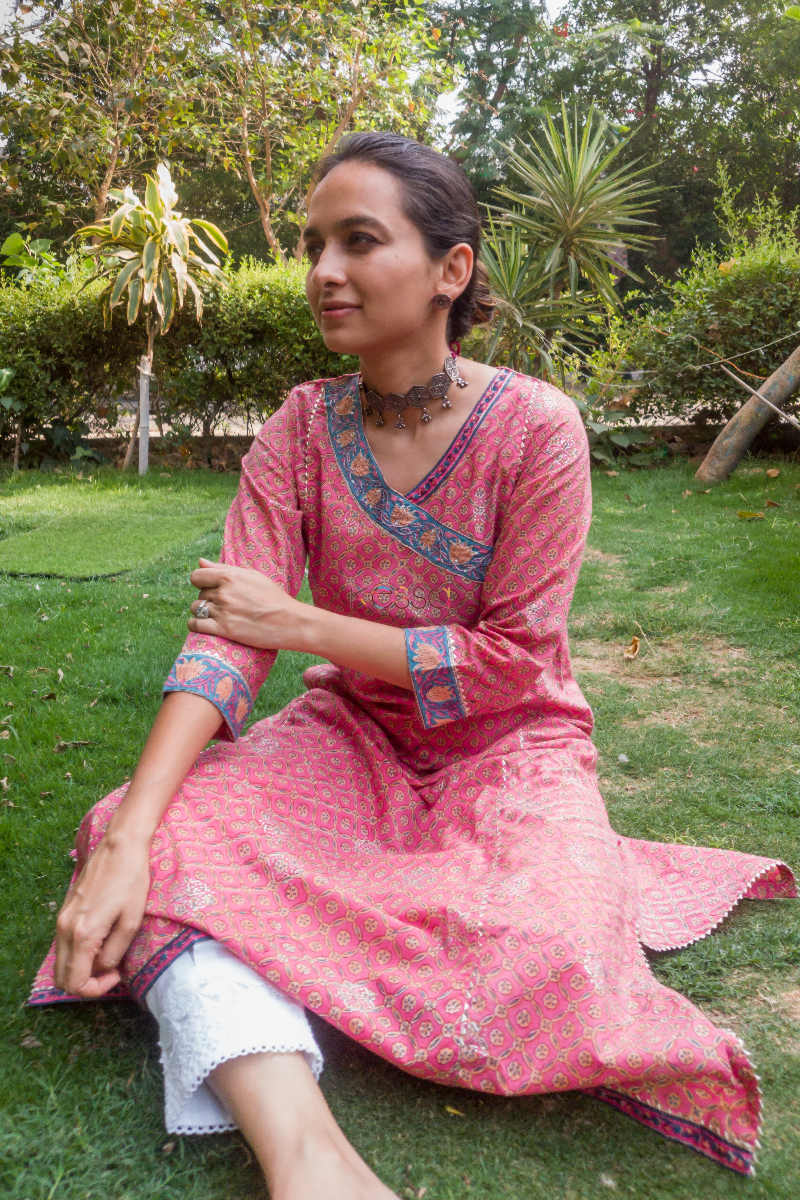 Image for Kusvaa Wsr182 Gulabo Cotton Angrakha With Adda Work Sitting