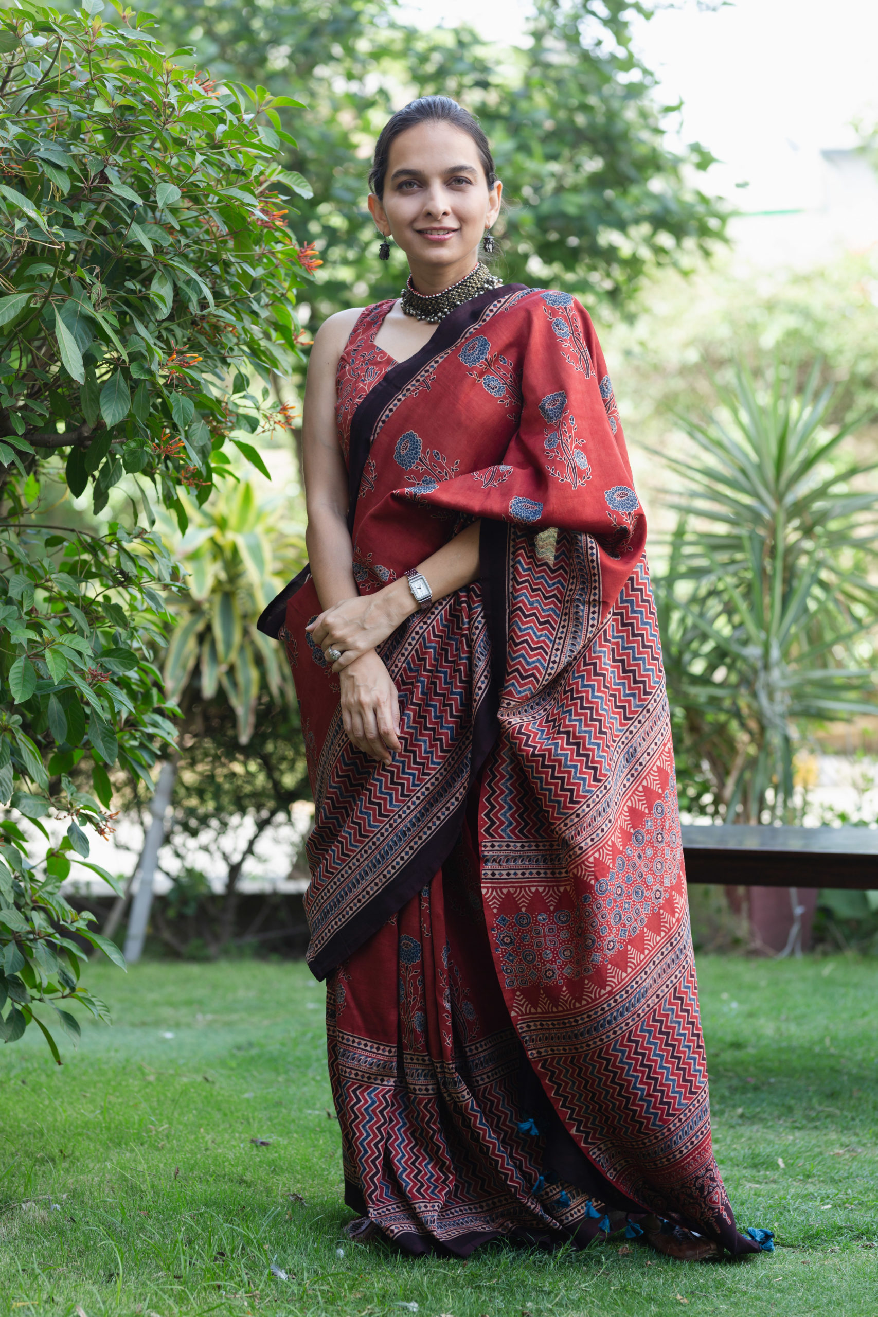 4c1b0269 2.Shakti Chanderi Silk Ajrakh Saree