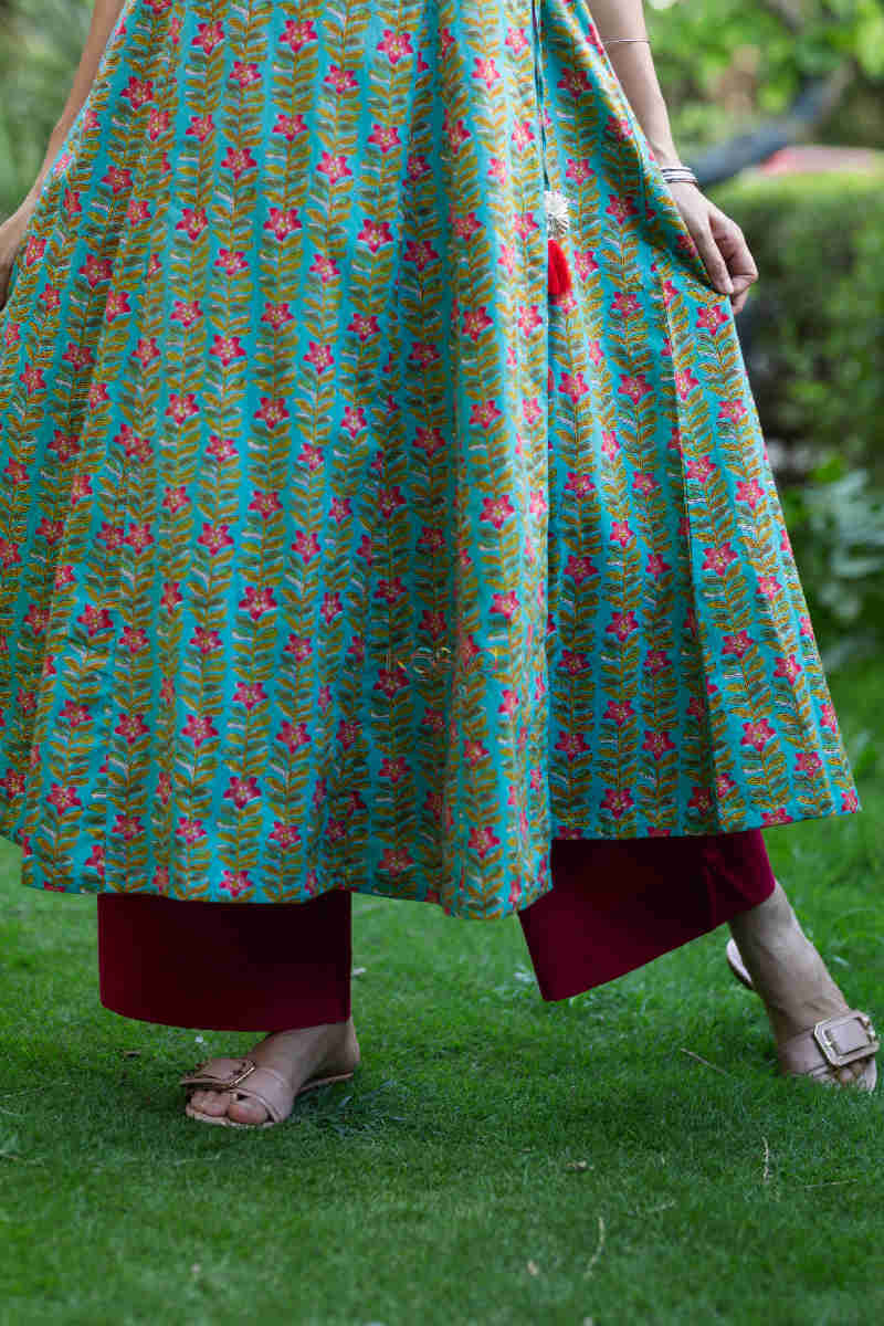 Image for Kusvaa Avdaf26 Viridian Green Angrakha A Line Kurta Bottom