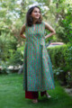 Image for Kusvaa Avdaf26 Viridian Green Angrakha A Line Kurta Look 1