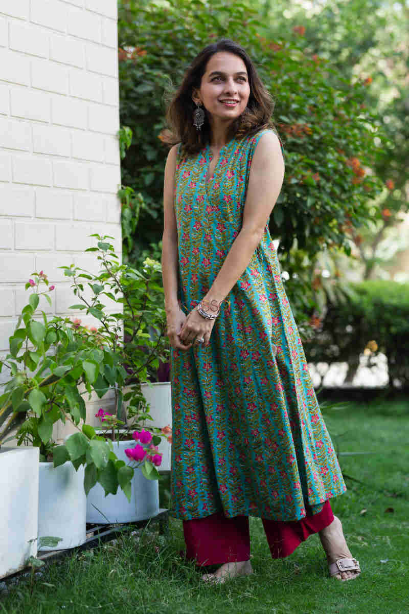 Image for Kusvaa Avdaf26 Viridian Green Angrakha A Line Kurta Right