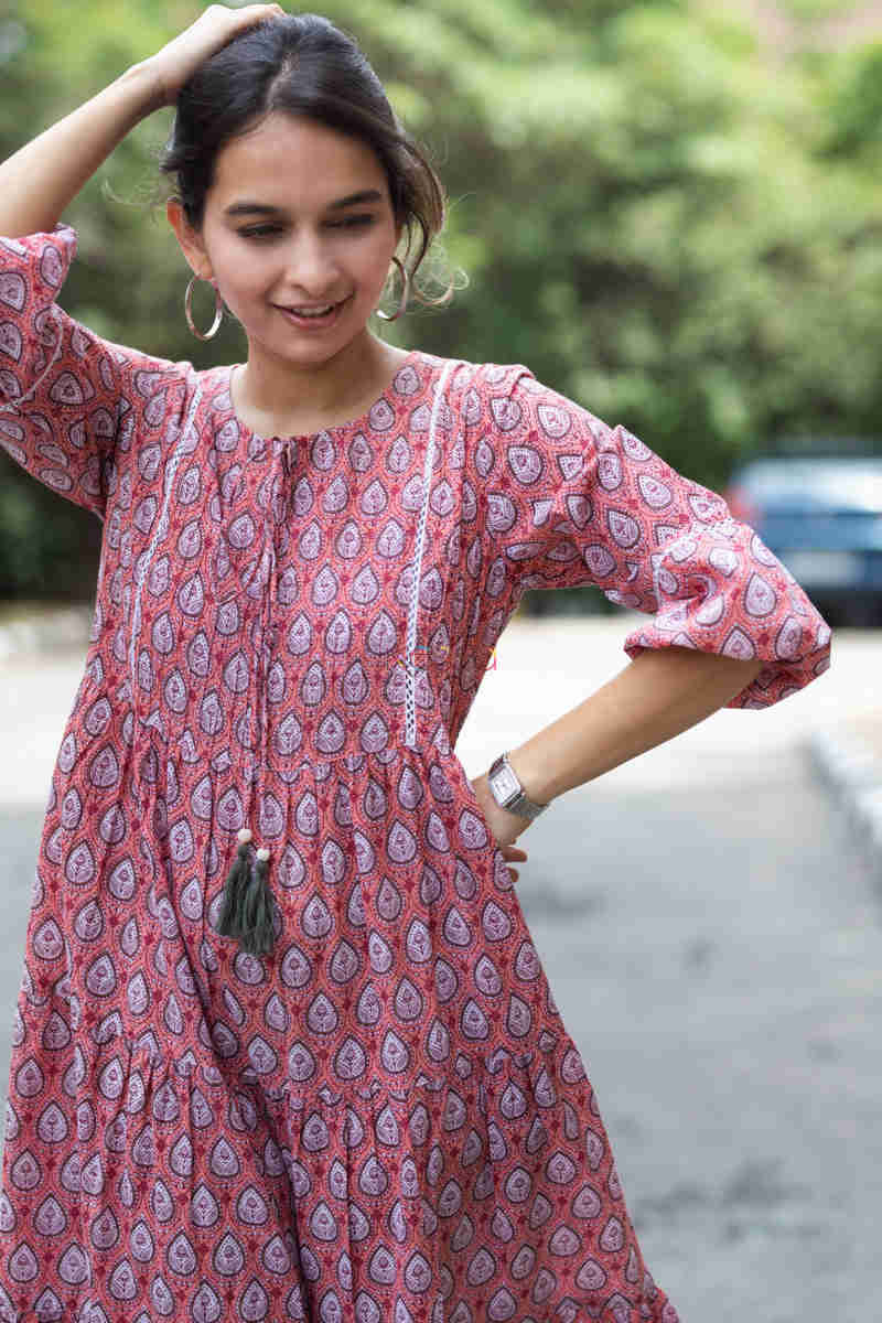 Image for Kusvaa Avdaf32 Paisley Dress With Lace Tassel Details Front