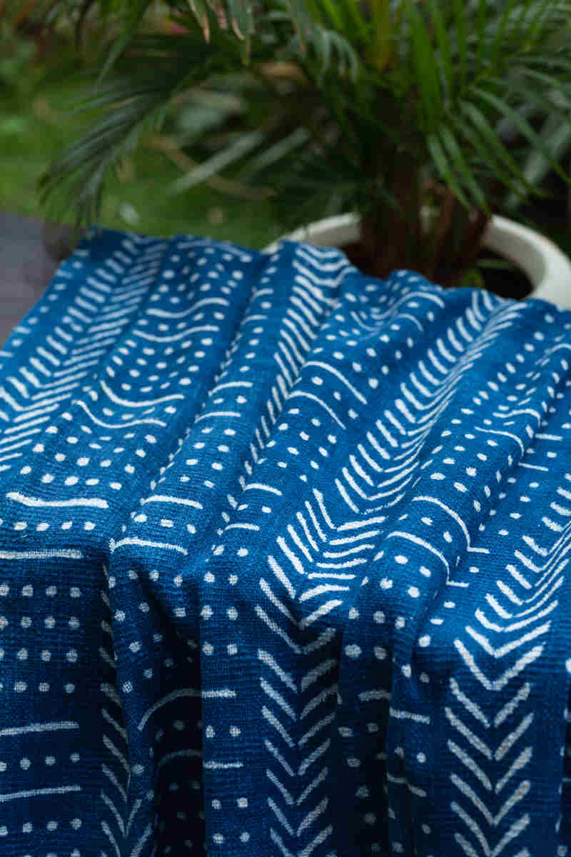 Image for Kusvaa Kas07 Dabu Printed Regal Blue Cotton Throw Closeup