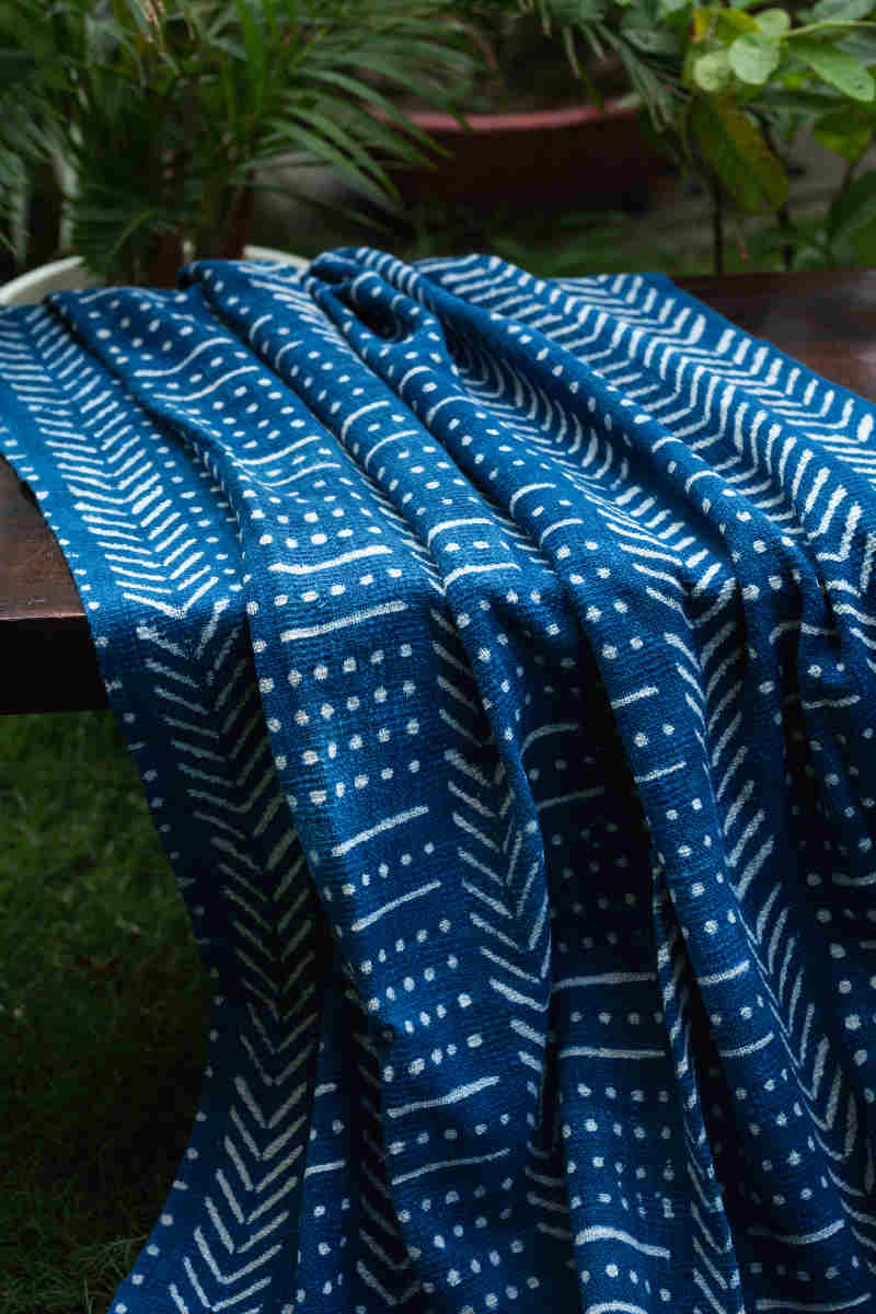 Image for Kusvaa Kas07 Dabu Printed Regal Blue Cotton Throw Front