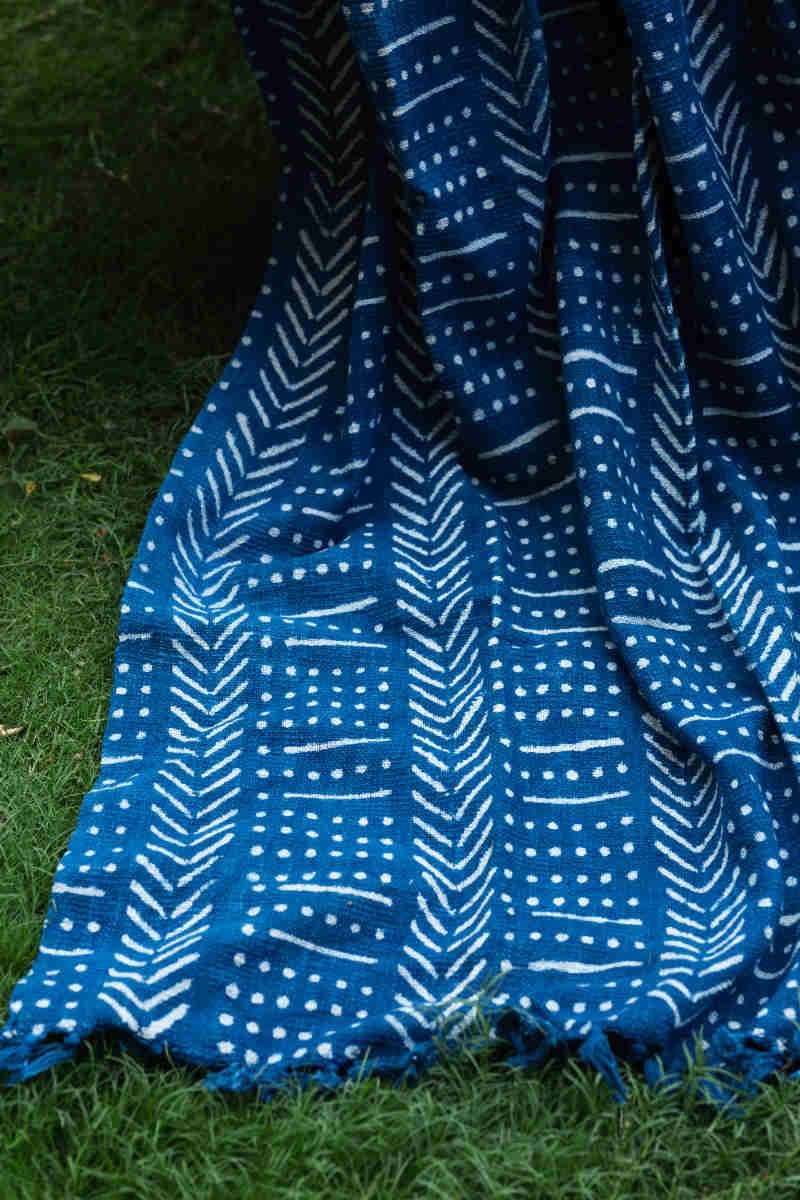 Image for Kusvaa Kas07 Dabu Printed Regal Blue Cotton Throw Look