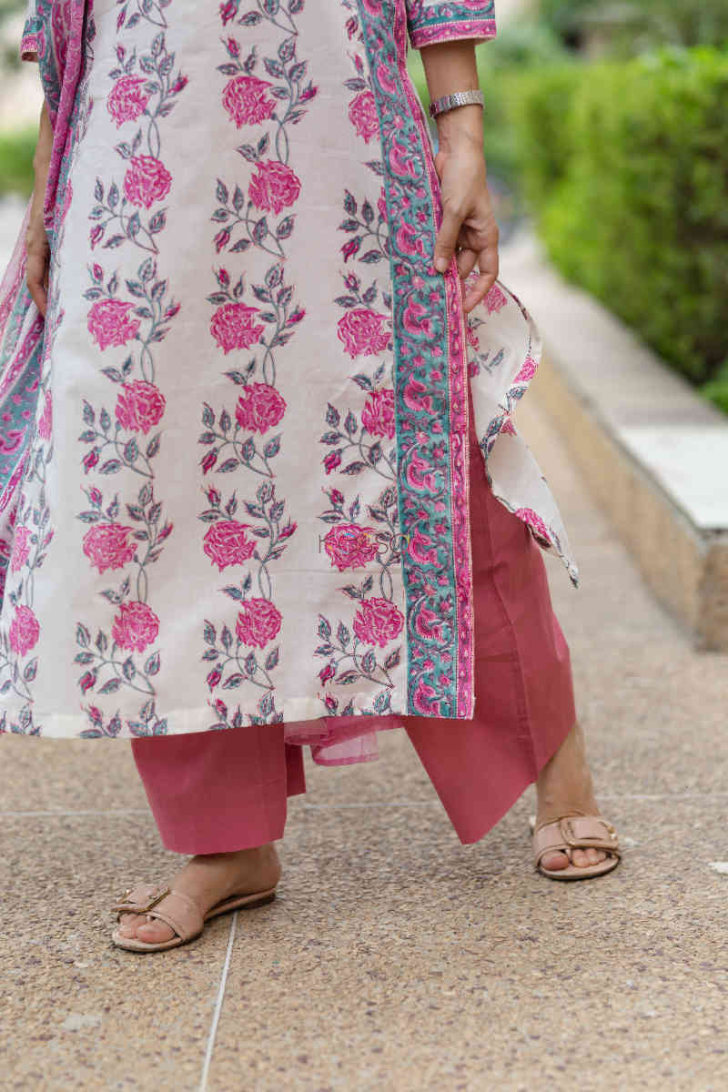 Image for Kusvaa Kuoj143 Athens Gray Block Print Kurta Dupatta Set Bottom