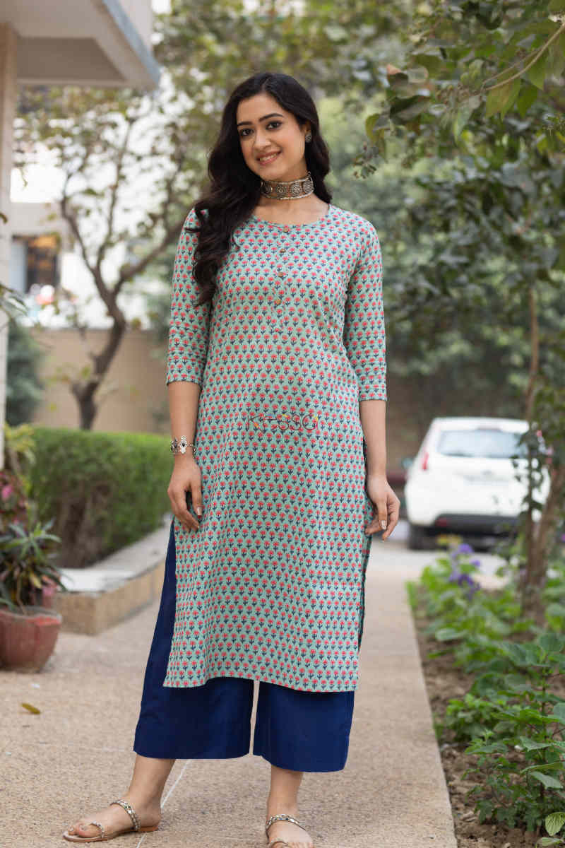 Image for Kusvaa Taf51 Summer Turquoise Regular Wear Kurta Featured