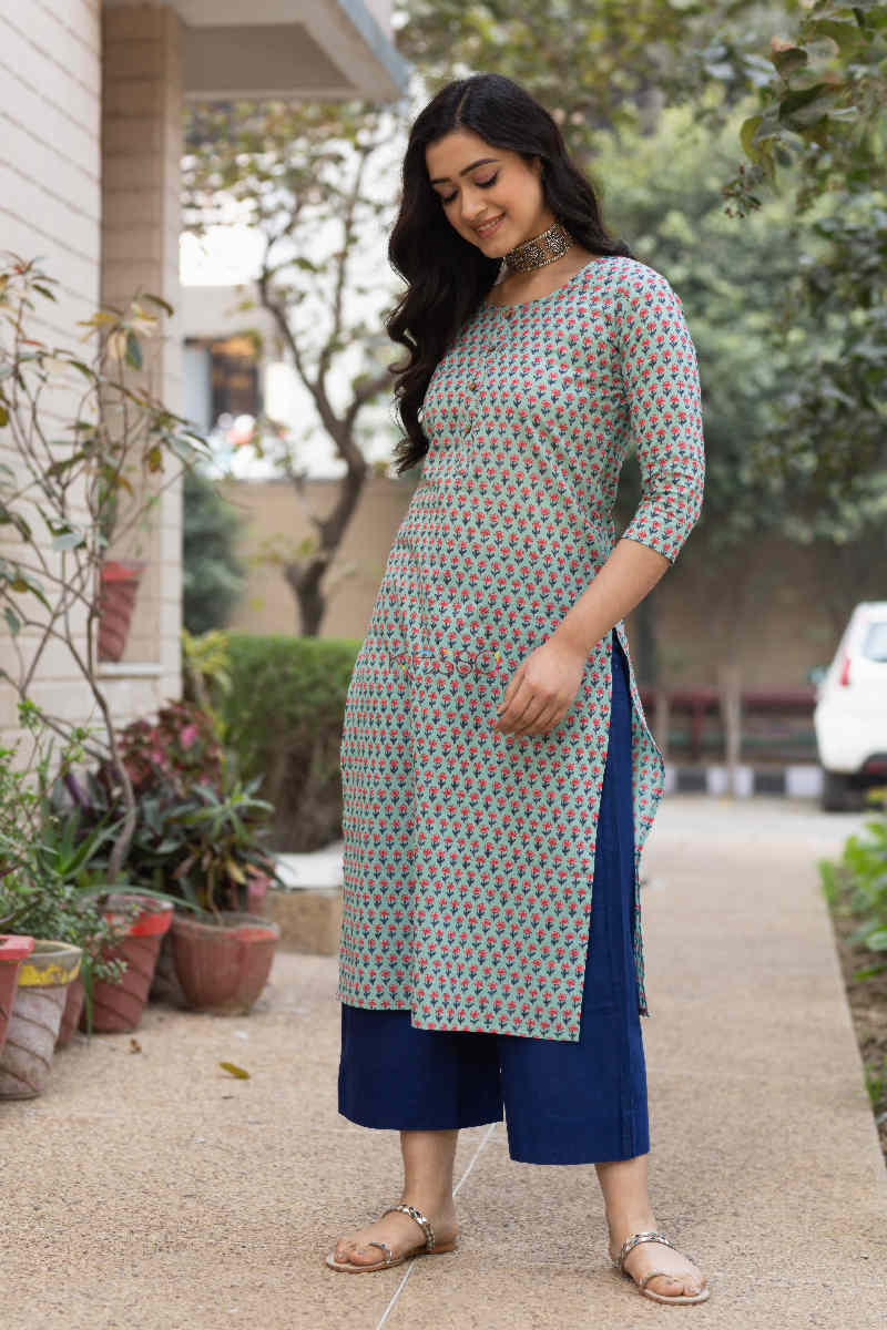 Image for Kusvaa Taf51 Summer Turquoise Regular Wear Kurta Look