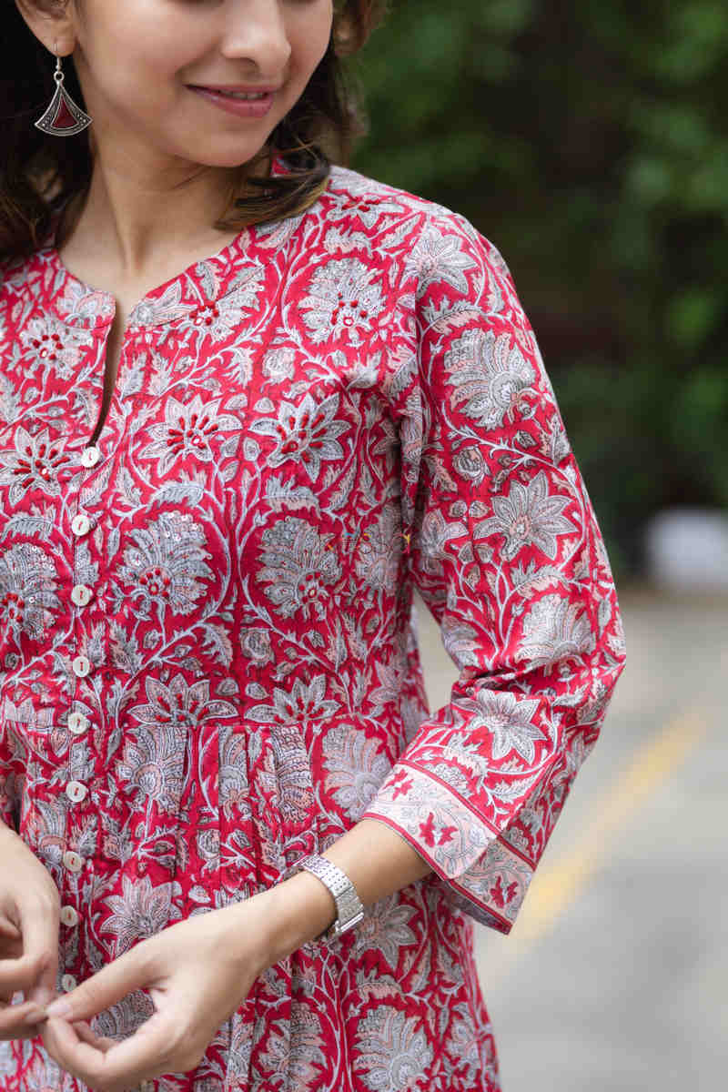 Image for Kusvaa Vcr43 Zaharah Kurta With Zari Mirror Work Closeup