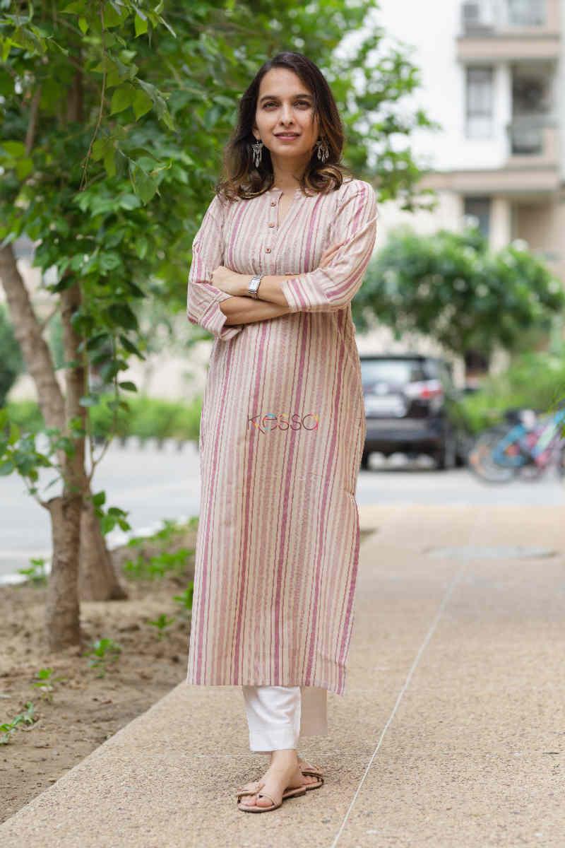 Image for Kusvaa Ws673 Turkish Rose Stripe Straight Kurta Featured