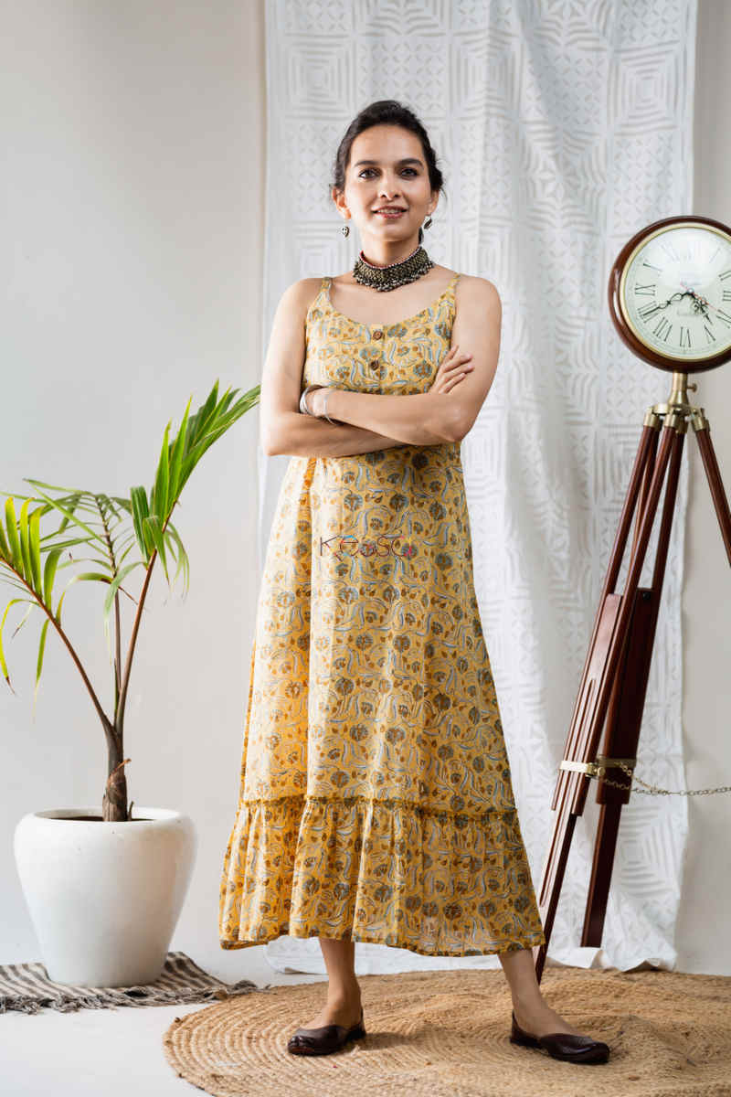 Image for Kusvaa Ws683 Nuzar Cotton Dress With Hand Block Print Look
