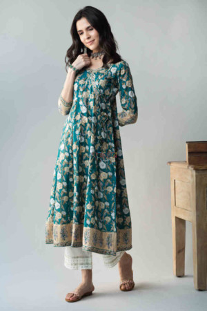 Image for Kusvaa Ws686 Panna Kalidar Kurta With Gota Patti Work And Tassels New Featured