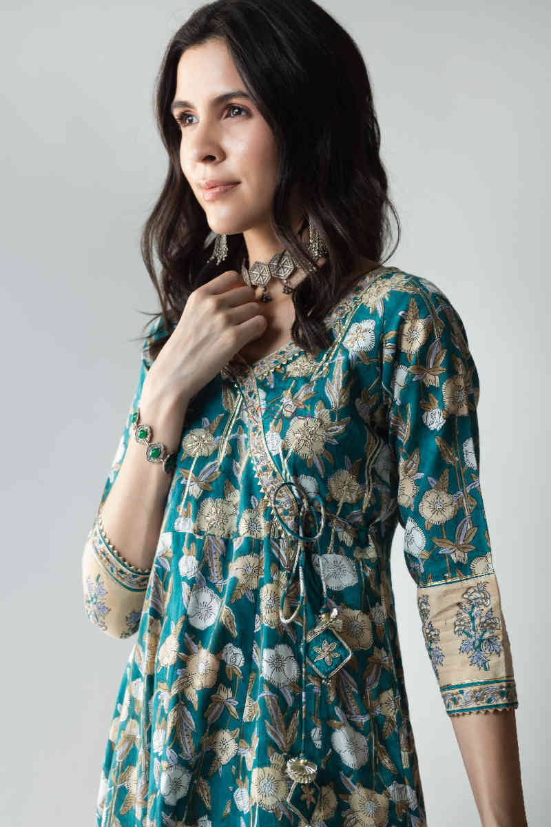 Image for Kusvaa Ws686 Panna Kalidar Kurta With Gota Patti Work And Tassels New Left