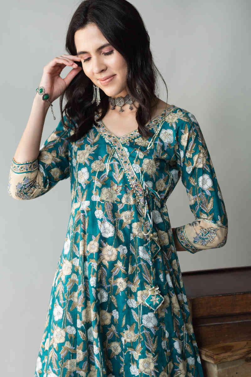 Image for Kusvaa Ws686 Panna Kalidar Kurta With Gota Patti Work And Tassels New Top 1