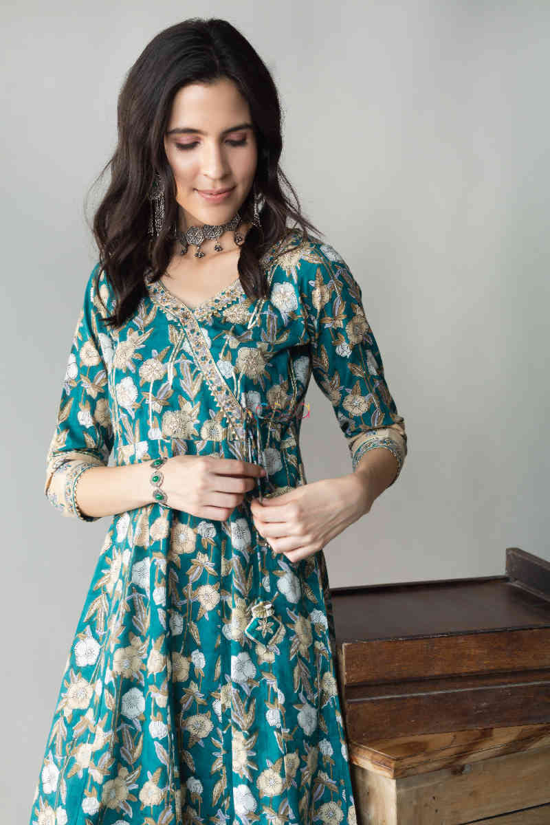Image for Kusvaa Ws686 Panna Kalidar Kurta With Gota Patti Work And Tassels New Top
