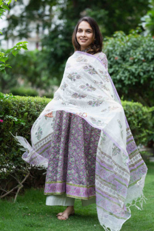 Image for Kusvaa Wsr190 Banafsha Anarkali And Dupatta Set With Hand Block Print Featured