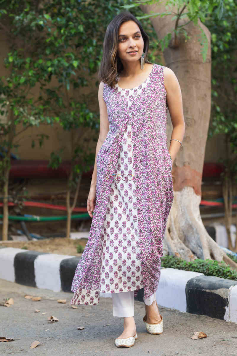 Image for Kusvaa Wsr200 Yakoot Layered Kurta With Hand Block Print Featured
