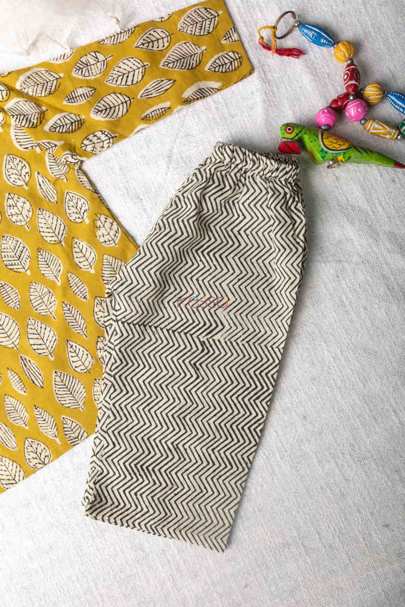 Image for Kusvaa Wsrk27 Mustard Kurta Toddler Jammies Set Bottom