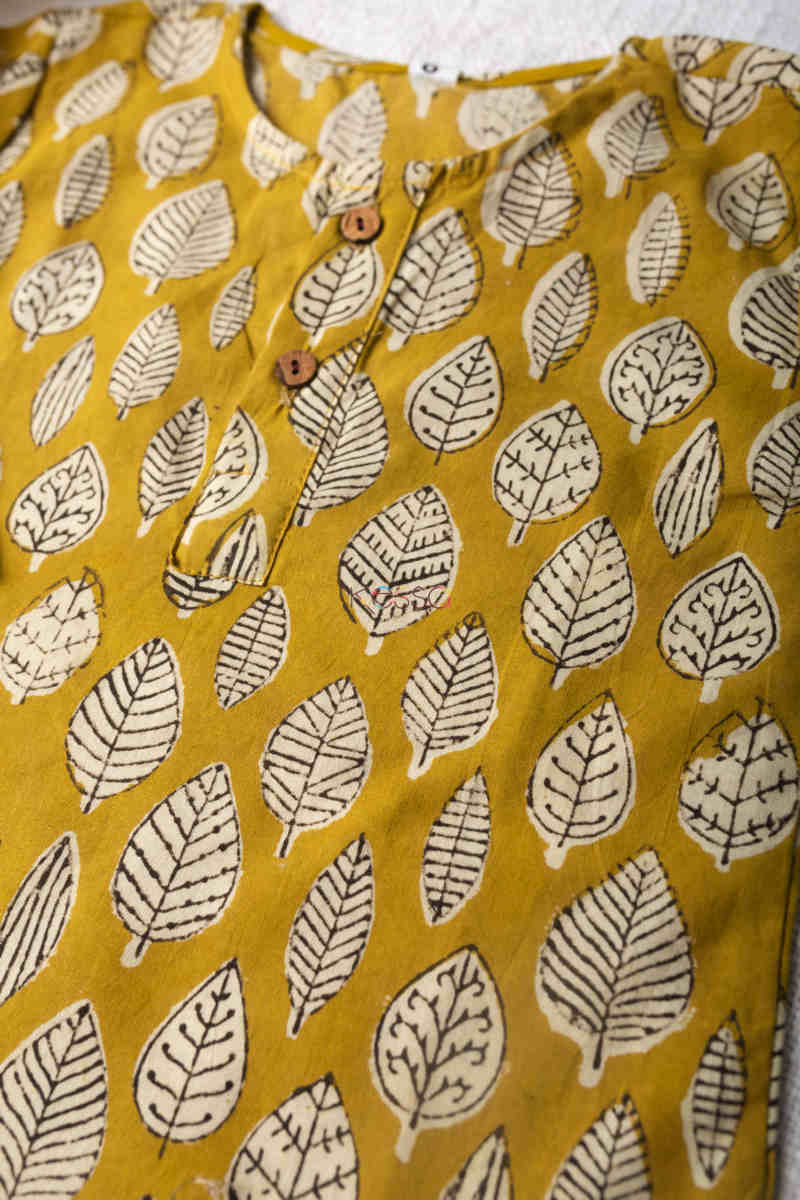 Image for Kusvaa Wsrk27 Mustard Kurta Toddler Jammies Set Closeup
