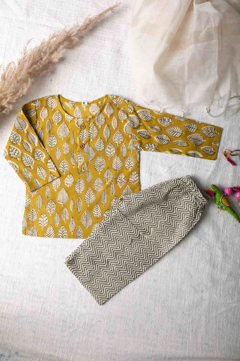 Image for Kusvaa Wsrk27 Mustard Kurta Toddler Jammies Set Featured