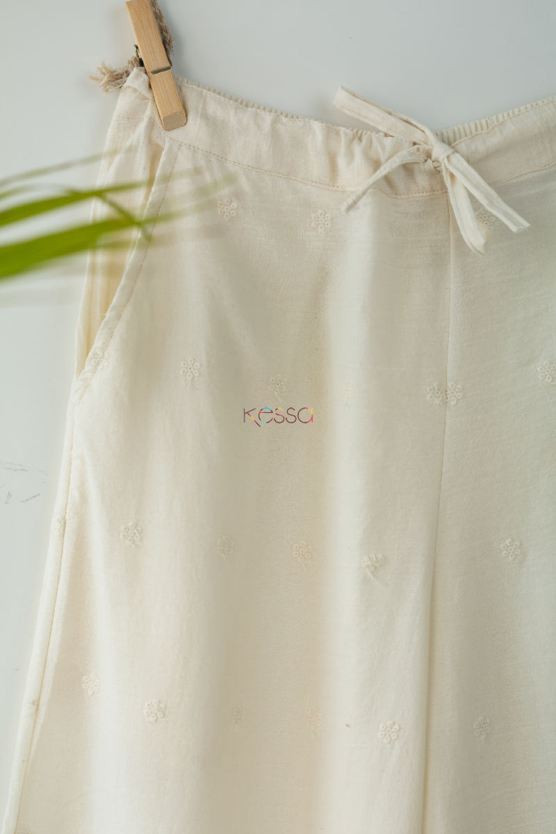 Image for Kusvaa Ve05 Schiffli Satin Linen Schiffli Palazzo Closeup