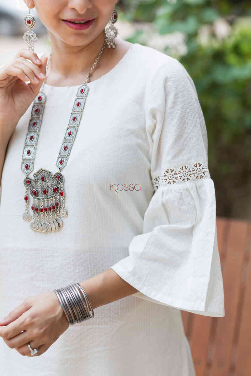 Image for Kusvaa Ws695 Mahru Cotton Dobby Kurta Palazzo Set Closeup