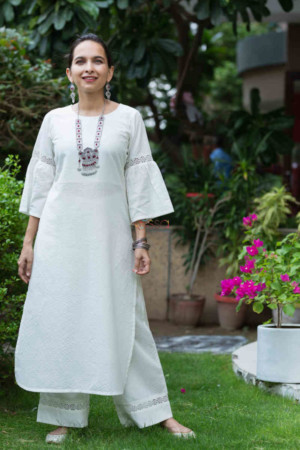 Image for Kusvaa Ws695 Mahru Cotton Dobby Kurta Palazzo Set Featured