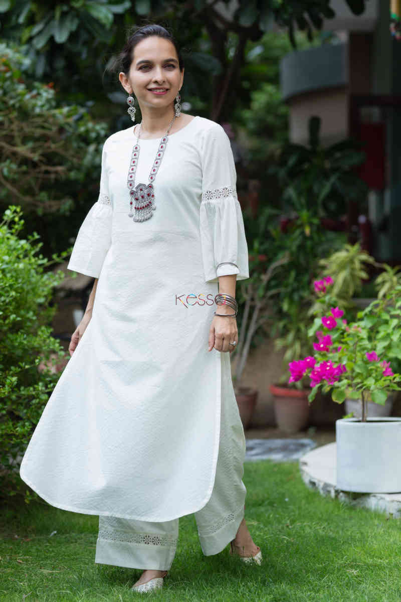Image for Kusvaa Ws695 Mahru Cotton Dobby Kurta Palazzo Set Front