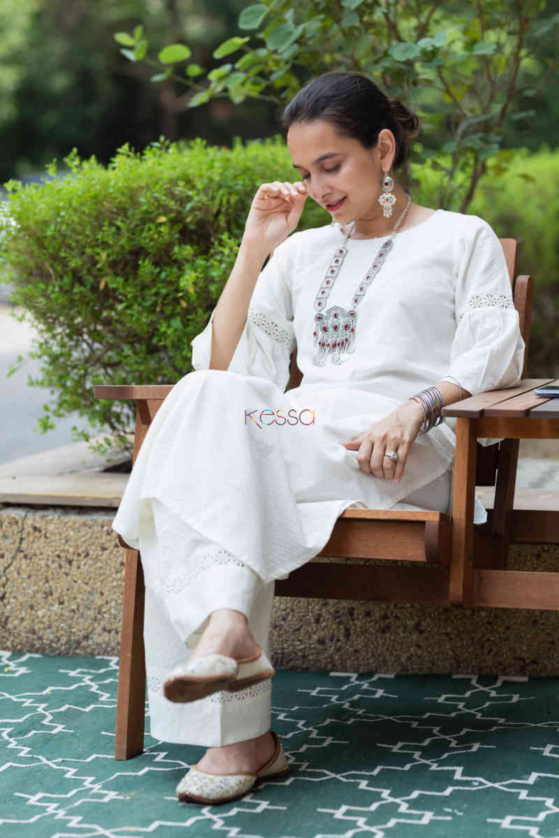 Image for Kusvaa Ws695 Mahru Cotton Dobby Kurta Palazzo Set Sitting 1
