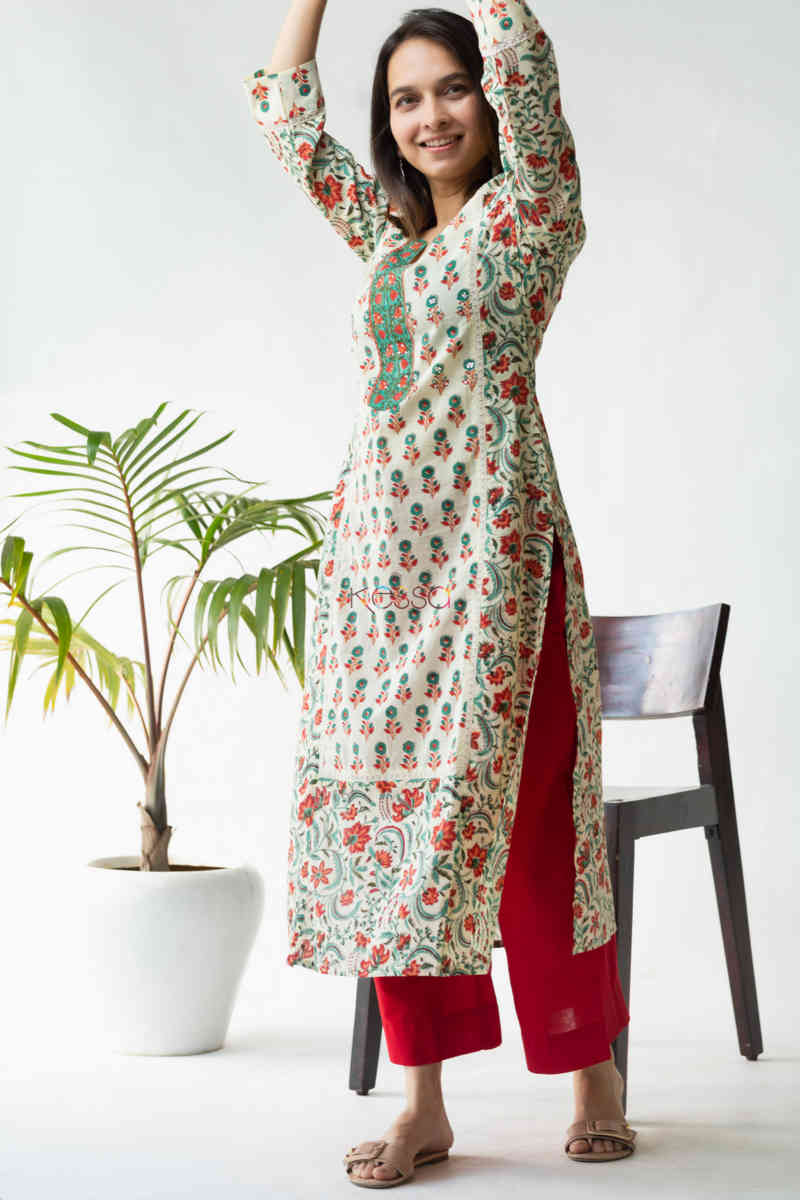 Image for Kusvaa Wsr198 Nazaat Kurta With Boota And Jaal Work Look 1