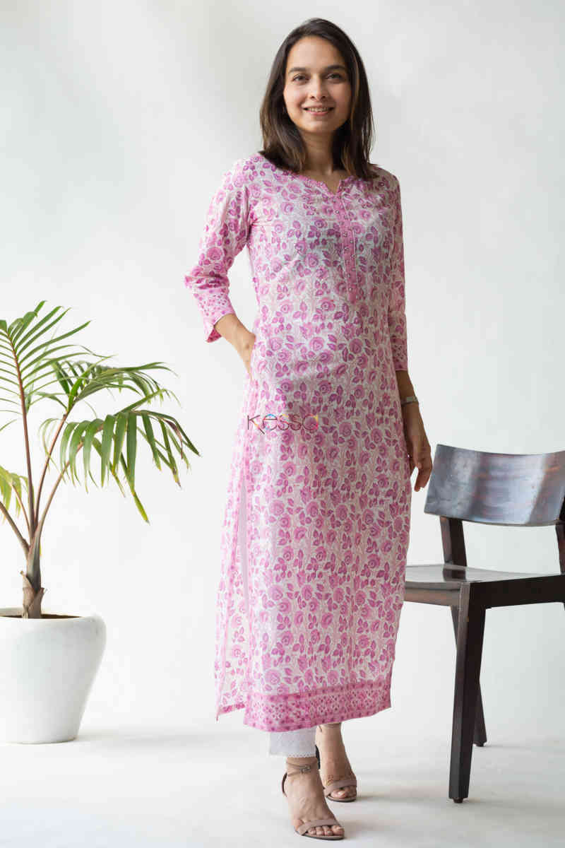 Image for Kusvaa Wsr199 Liyana Kurta With Hand Block Print Look 1