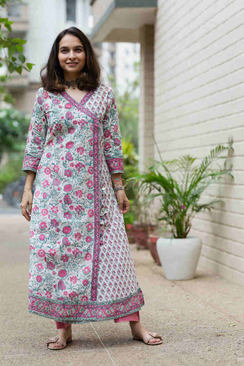 Image for Kusvaa Wsr203 Naazia Angrakha Kurta With Hand Block Print Featured