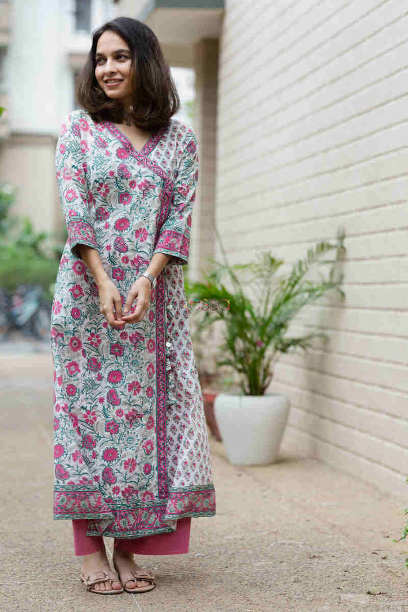 Image for Kusvaa Wsr203 Naazia Angrakha Kurta With Hand Block Print Front 1