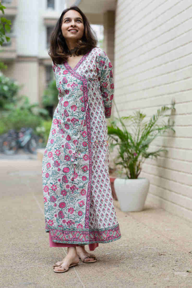 Image for Kusvaa Wsr203 Naazia Angrakha Kurta With Hand Block Print Look 1