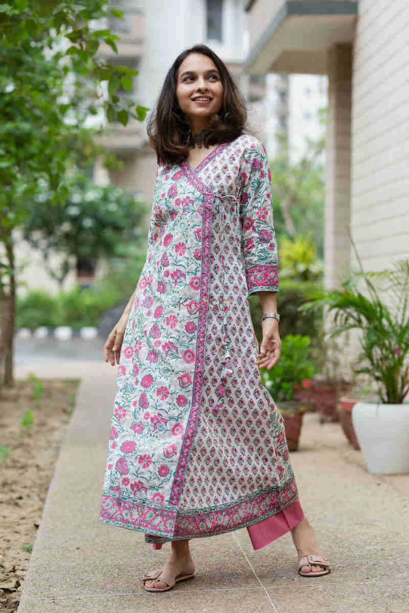 Image for Kusvaa Wsr203 Naazia Angrakha Kurta With Hand Block Print Look